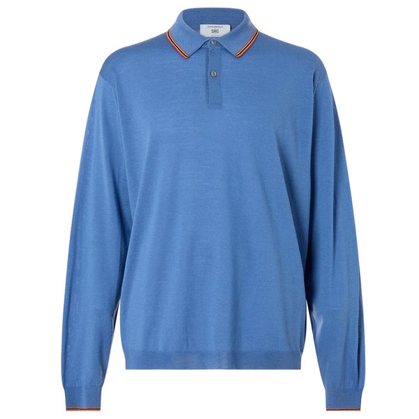 DAKS X JOHN SMEDLEY HOUSE STRIPE L/S POLO - BLUE