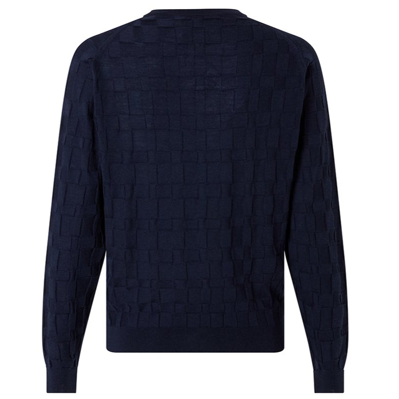 DAKS X JOHN SMEDLEY HOUSECHECK CREW NECK JUMPER - INDIGO