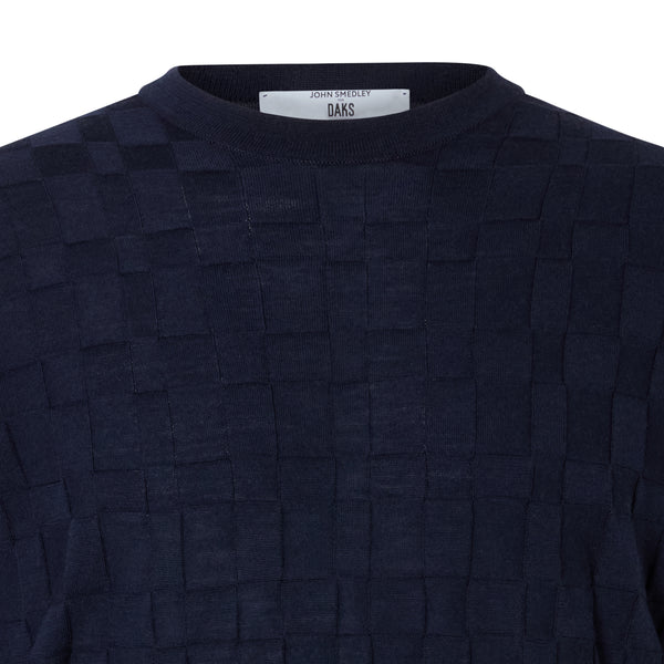DAKS X JOHN SMEDLEY HOUSECHECK CREW NECK JUMPER - INDIGO