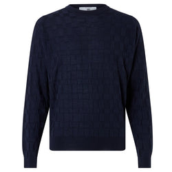 DAKS X JOHN SMEDLEY HOUSECHECK CREW NECK JUMPER - INDIGO