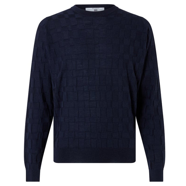 DAKS X JOHN SMEDLEY HOUSECHECK CREW NECK JUMPER - INDIGO