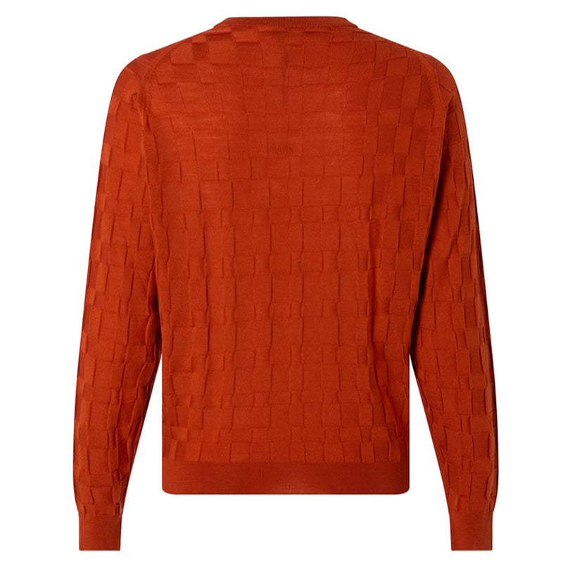 DAKS X JOHN SMEDLEY HOUSECHECK CREW NECK JUMPER - ORANGE/RED