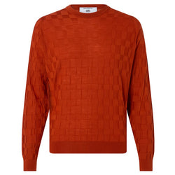 DAKS X JOHN SMEDLEY HOUSECHECK CREW NECK JUMPER - ORANGE/RED
