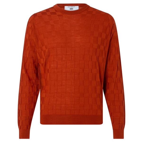 DAKS X JOHN SMEDLEY HOUSECHECK CREW NECK JUMPER - ORANGE/RED