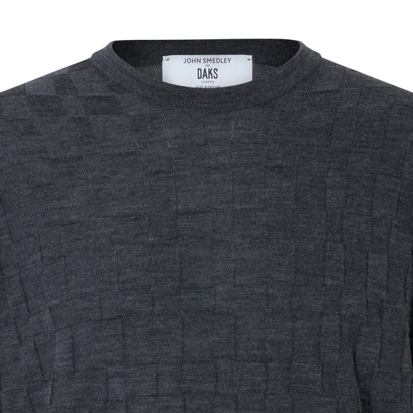 DAKS X JOHN SMEDLEY HOUSECHECK CREW NECK JUMPER - CHARCOAL