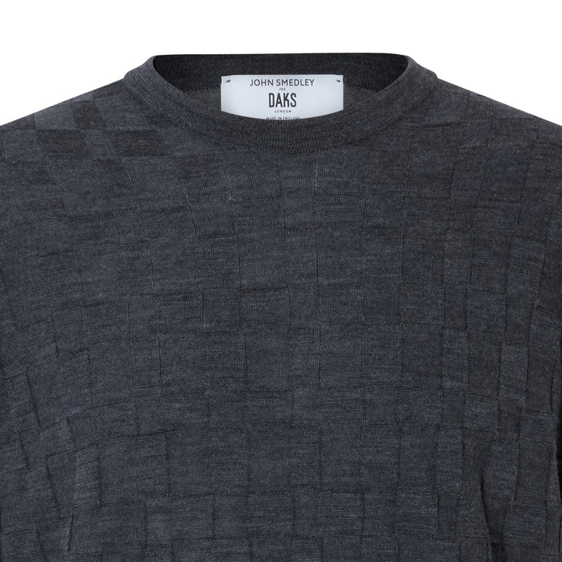 DAKS X JOHN SMEDLEY HOUSECHECK CREW NECK JUMPER - CHARCOAL
