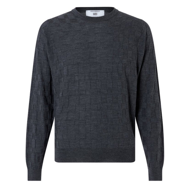 DAKS X JOHN SMEDLEY HOUSECHECK CREW NECK JUMPER - CHARCOAL