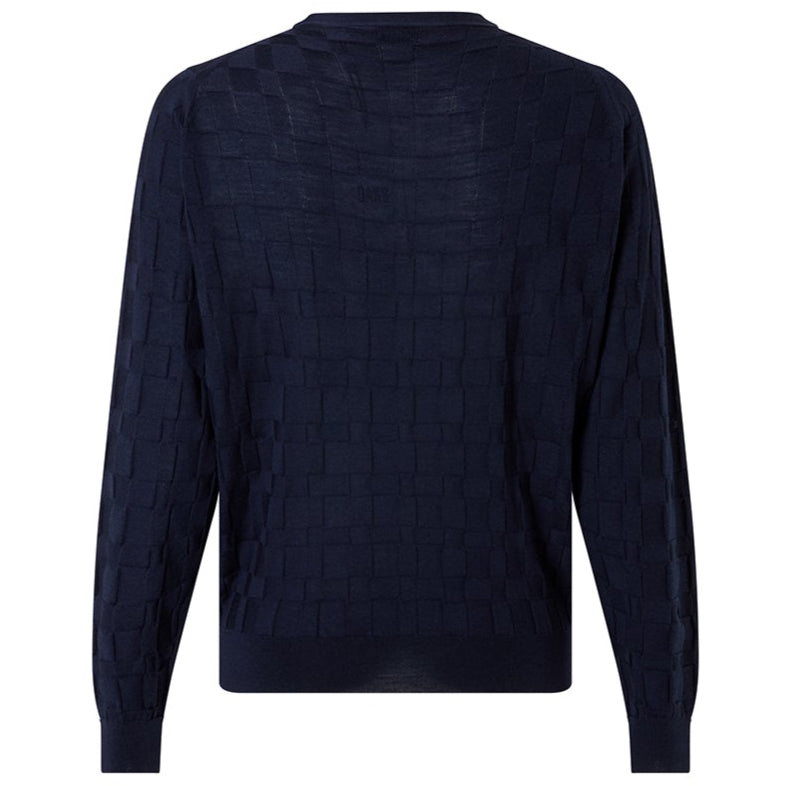 DAKS X JOHN SMEDLEY HOUSECHECK V NECK CARDIGAN - INDIGO