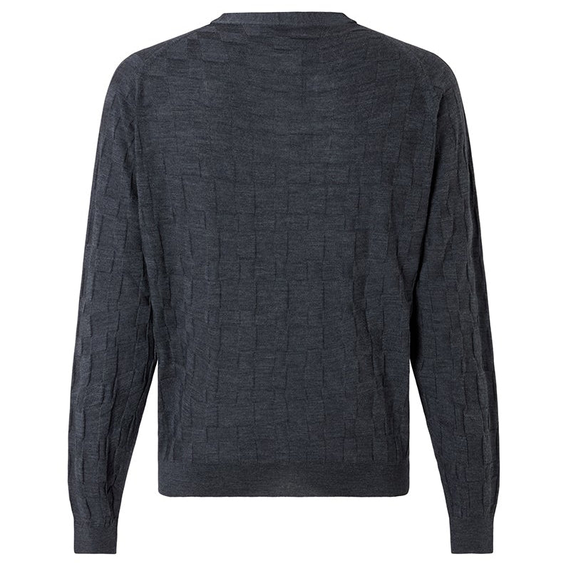 DAKS X JOHN SMEDLEY HOUSECHECK V NECK CARDIGAN - GREY