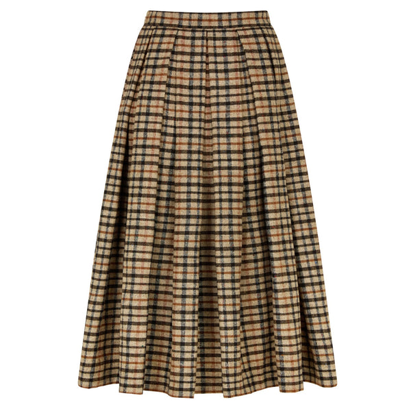 MAGGIE PLEATED HOUSECHECK MIDI SKIRT