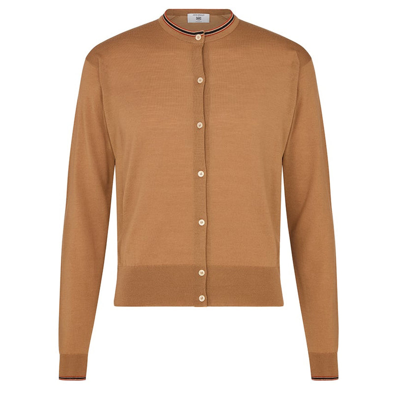DAKS X JOHN SMEDLEY HOUSE STRIPE CARDIGAN - NUTMEG