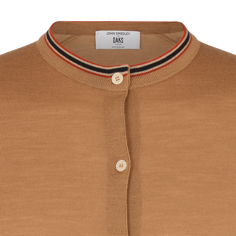 DAKS X JOHN SMEDLEY HOUSE STRIPE CARDIGAN - NUTMEG