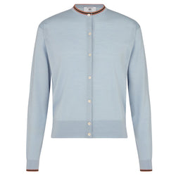DAKS X JOHN SMEDLEY HOUSE STRIPE CARDIGAN - BLUE HAZE