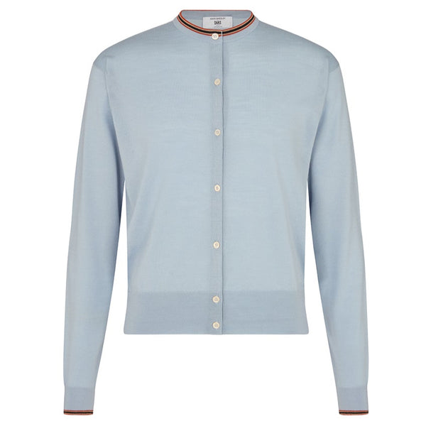 DAKS X JOHN SMEDLEY HOUSE STRIPE CARDIGAN - BLUE HAZE