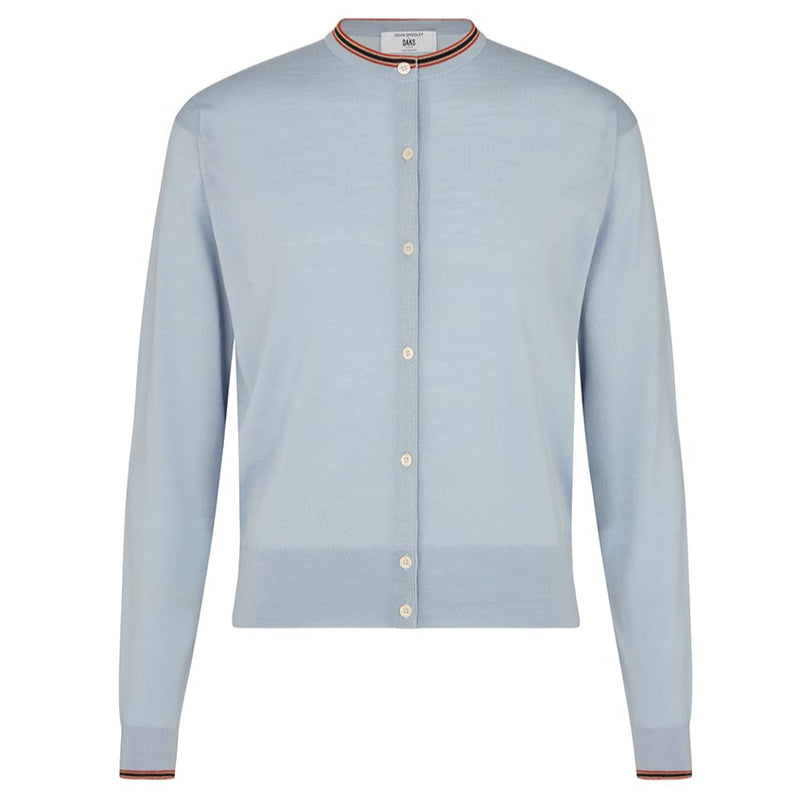 DAKS X JOHN SMEDLEY HOUSE STRIPE CARDIGAN - BLUE HAZE