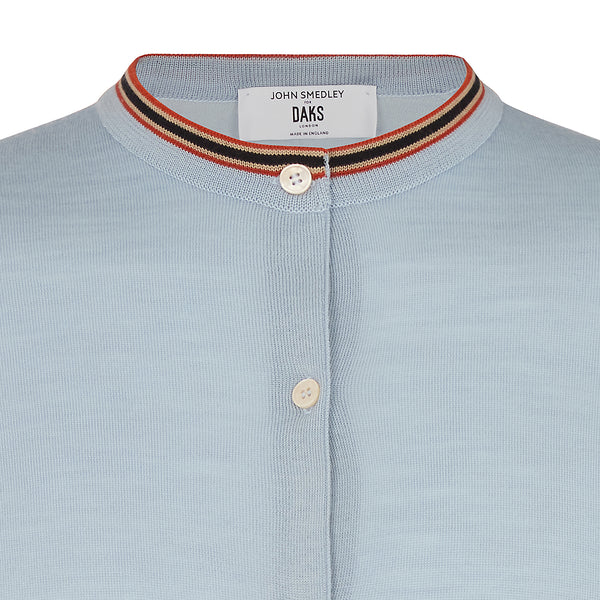 DAKS X JOHN SMEDLEY HOUSE STRIPE CARDIGAN - BLUE HAZE