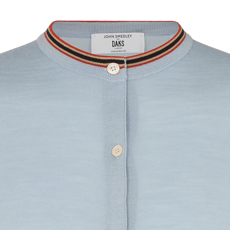 DAKS X JOHN SMEDLEY HOUSE STRIPE CARDIGAN - BLUE HAZE