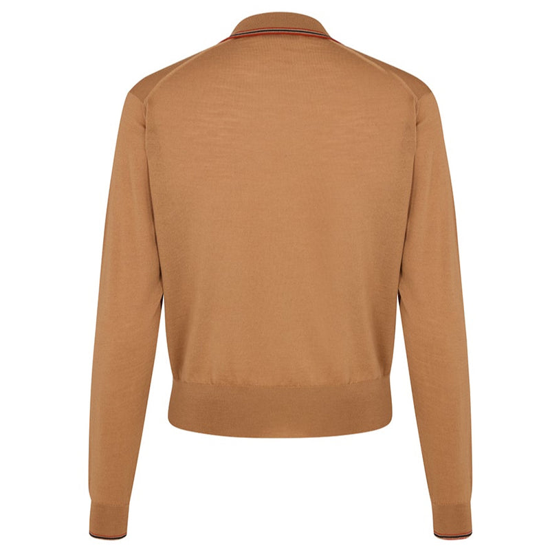 DAKS X JOHN SMEDLEY HOUSE STRIPE COLLARED L/S TOP -NUTMEG