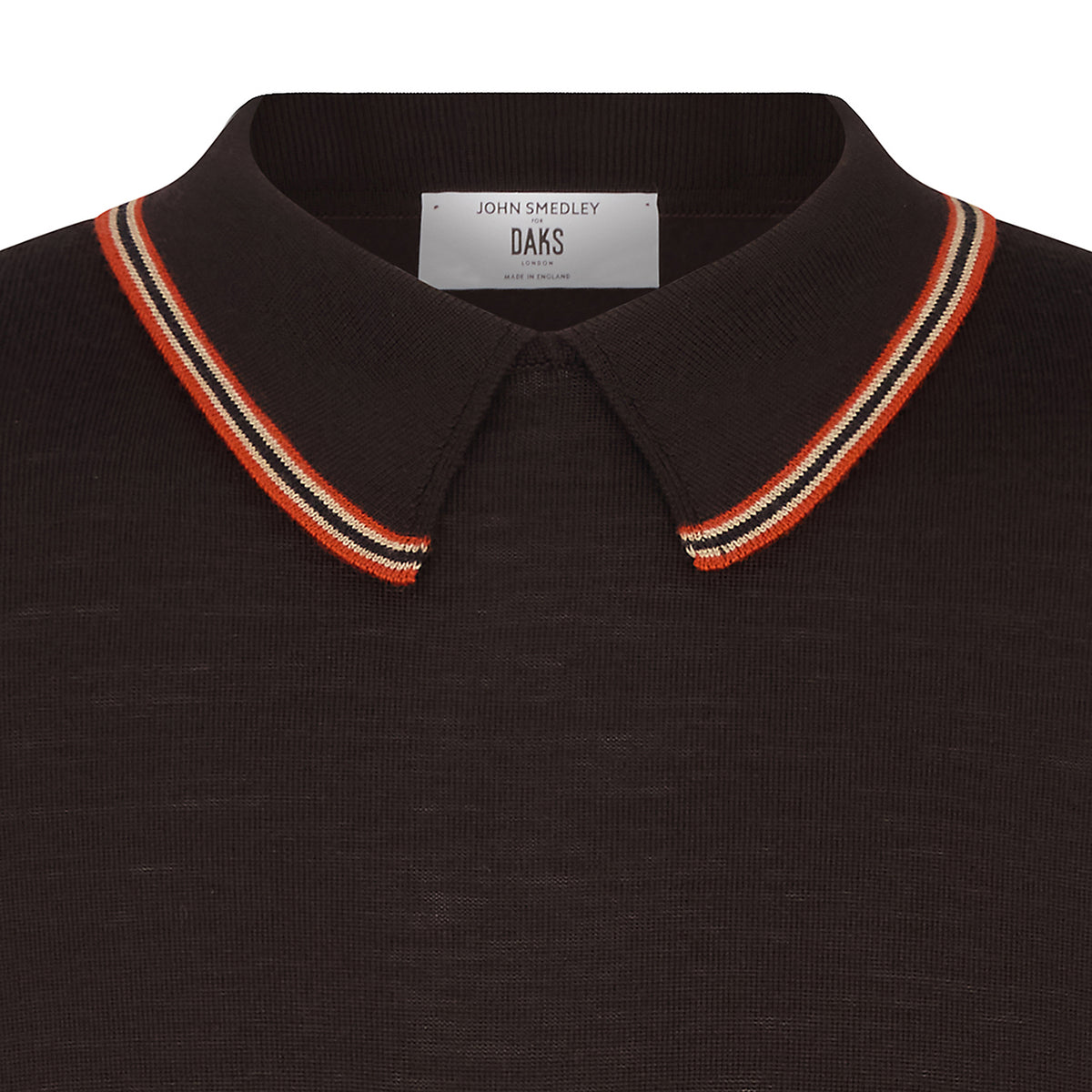 DAKS X JOHN SMEDLEY HOUSE STRIPE ROLL NECK - BROWN