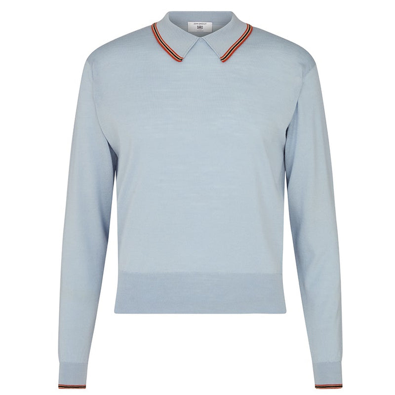 DAKS X JOHN SMEDLEY HOUSE STRIPE COLLARED L/S TOP - BLUE HAZE