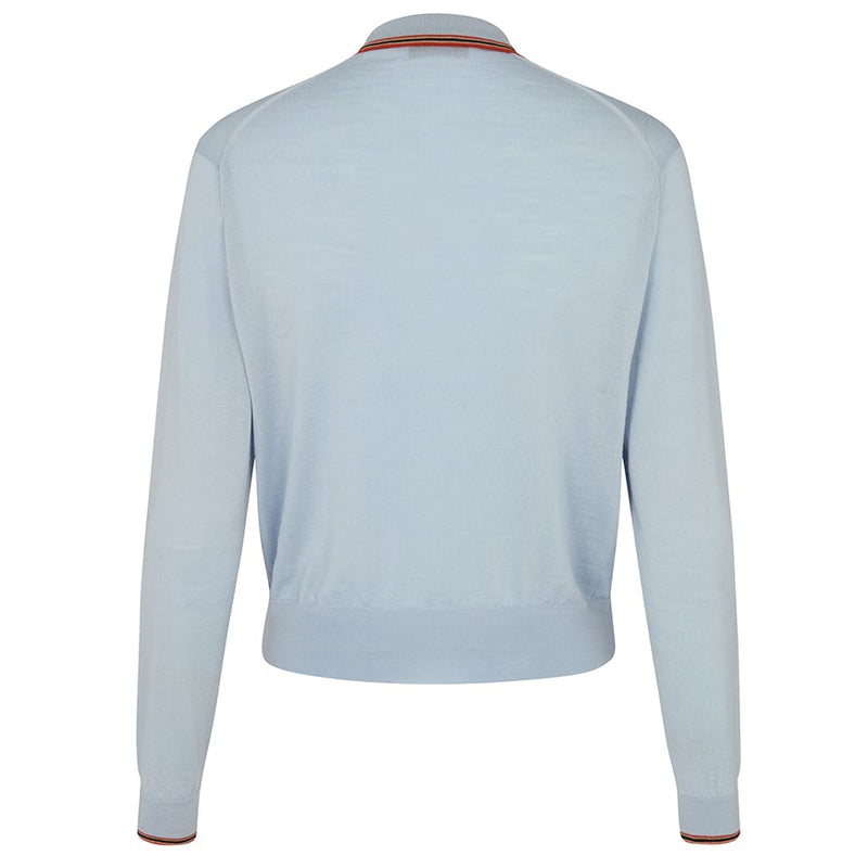 DAKS X JOHN SMEDLEY HOUSE STRIPE COLLARED L/S TOP - BLUE HAZE