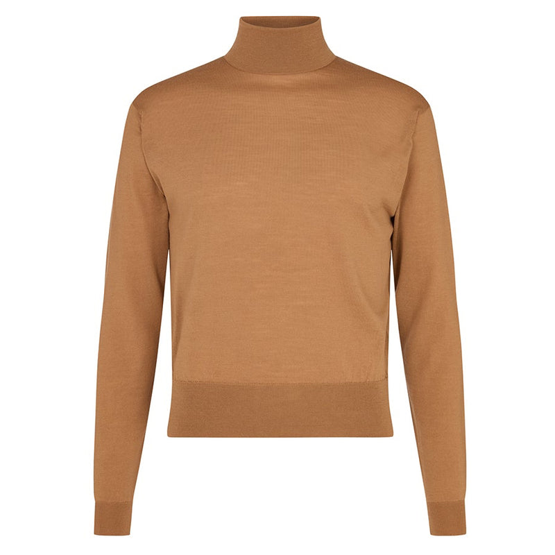 DAKS X JOHN SMEDLEY HOUSE STRIPE ROLL NECK - NUTMEG