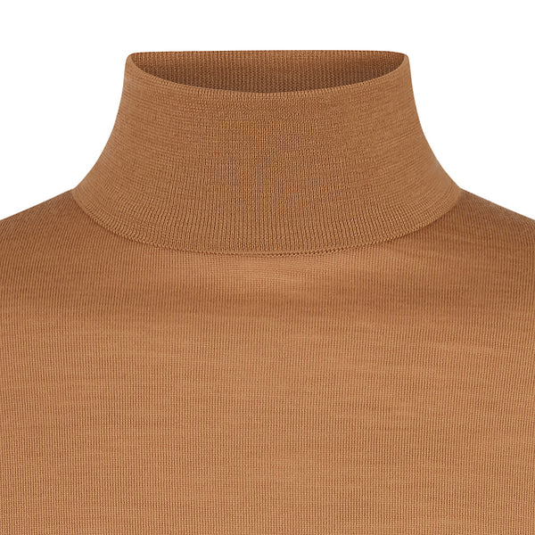 DAKS X JOHN SMEDLEY HOUSE STRIPE ROLL NECK - NUTMEG