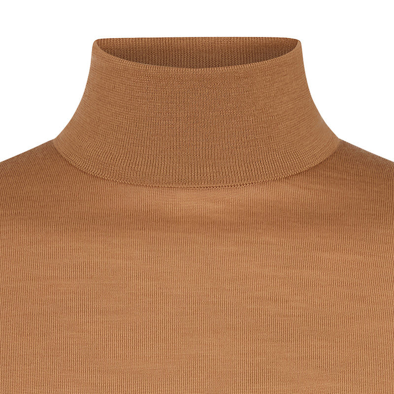 DAKS X JOHN SMEDLEY HOUSE STRIPE ROLL NECK - NUTMEG