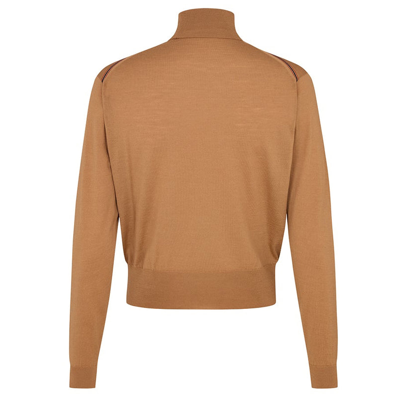 DAKS X JOHN SMEDLEY HOUSE STRIPE ROLL NECK - NUTMEG