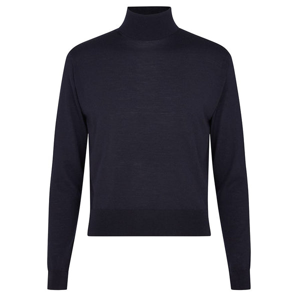 DAKS X JOHN SMEDLEY HOUSE STRIPE ROLL NECK - MIDNIGHT