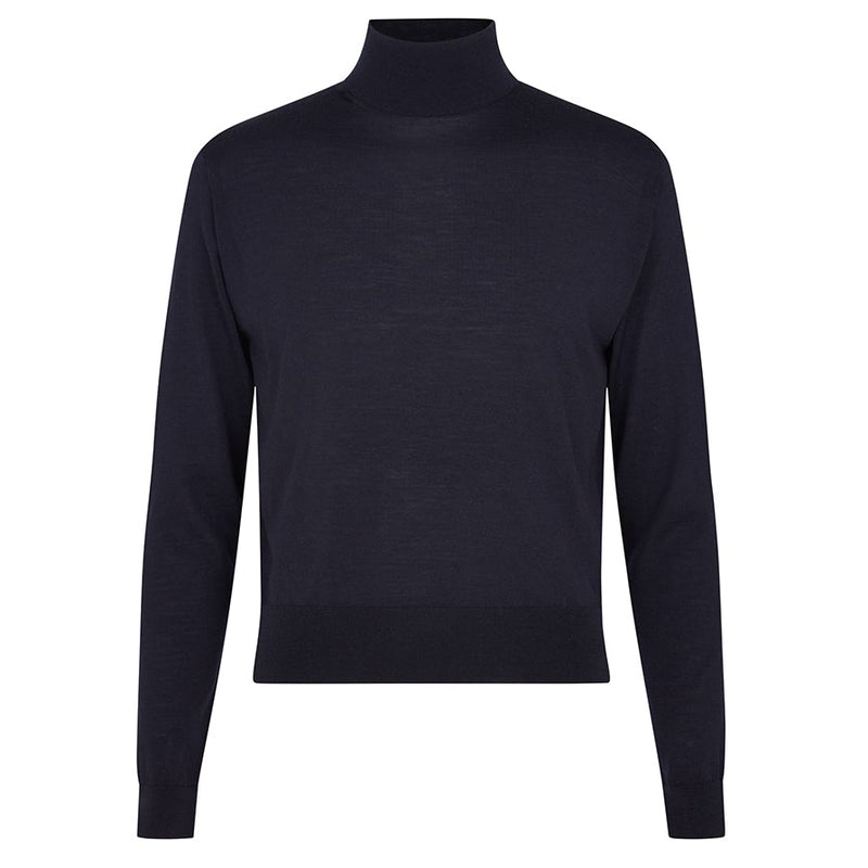 DAKS X JOHN SMEDLEY HOUSE STRIPE ROLL NECK - MIDNIGHT