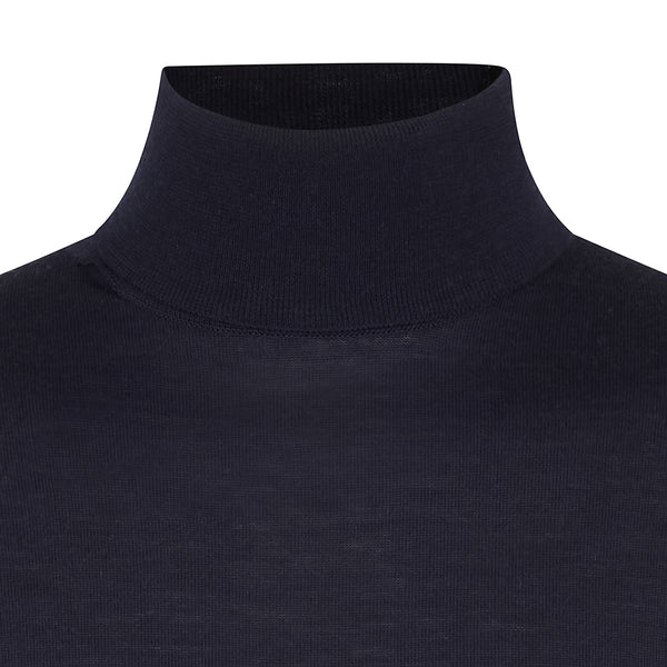 DAKS X JOHN SMEDLEY HOUSE STRIPE ROLL NECK - MIDNIGHT