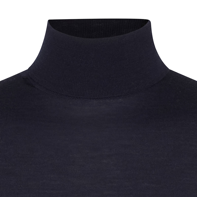 DAKS X JOHN SMEDLEY HOUSE STRIPE ROLL NECK - MIDNIGHT