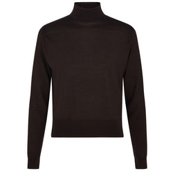 DAKS X JOHN SMEDLEY HOUSE STRIPE ROLL NECK - BROWN