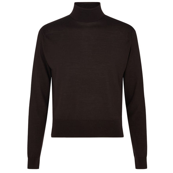 DAKS X JOHN SMEDLEY HOUSE STRIPE ROLL NECK - BROWN