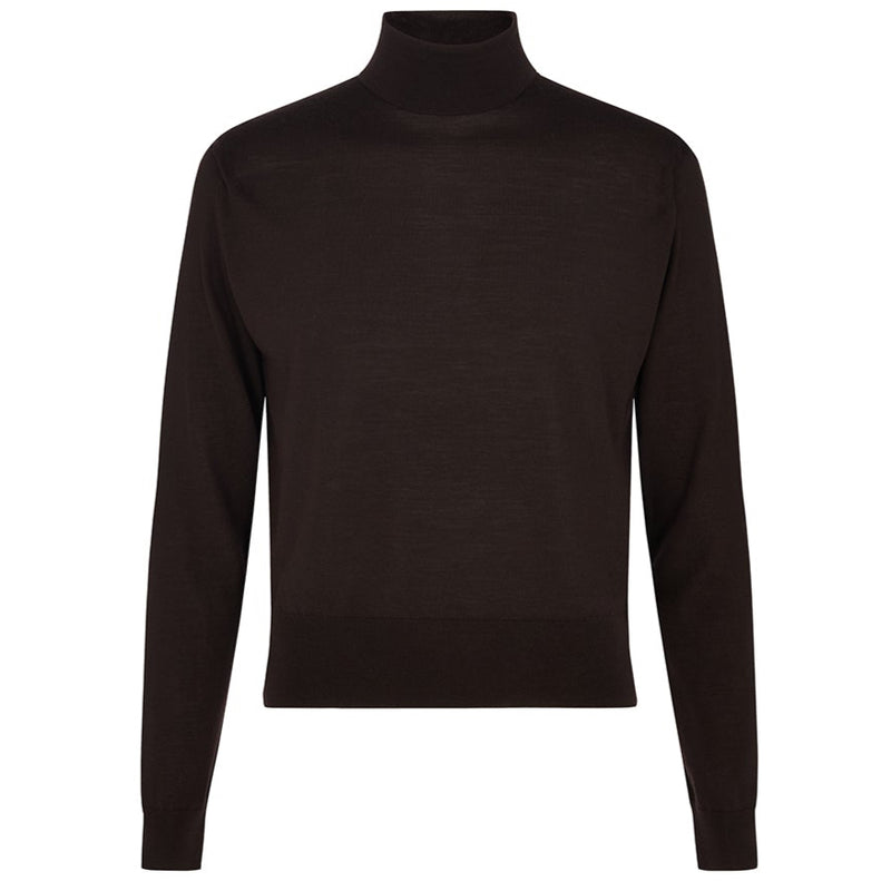 DAKS X JOHN SMEDLEY HOUSE STRIPE ROLL NECK - BROWN