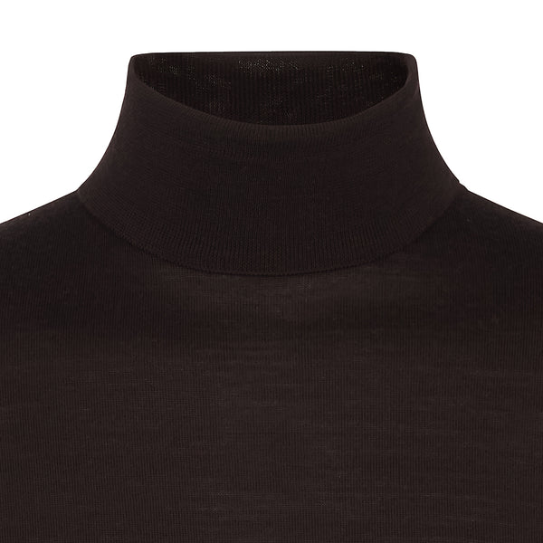 DAKS X JOHN SMEDLEY HOUSE STRIPE ROLL NECK - BROWN