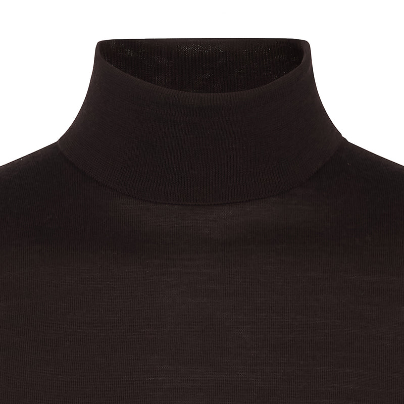 DAKS X JOHN SMEDLEY HOUSE STRIPE ROLL NECK - BROWN