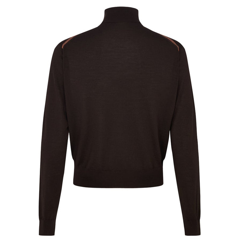 DAKS X JOHN SMEDLEY HOUSE STRIPE ROLL NECK - BROWN