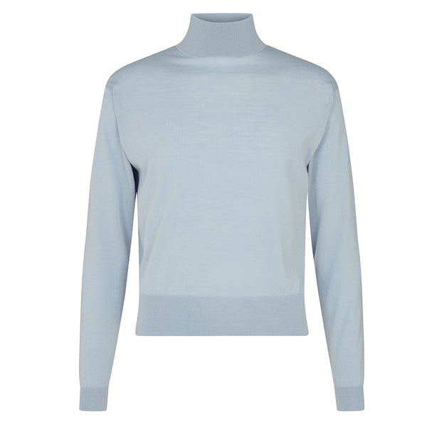 DAKS X JOHN SMEDLEY HOUSE STRIPE ROLL NECK - BLUE HAZE