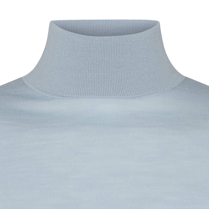 DAKS X JOHN SMEDLEY HOUSE STRIPE ROLL NECK - BLUE HAZE
