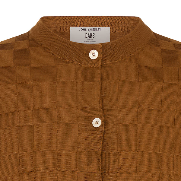 DAKS X JOHN SMEDLEY HOUSE CHECK CARDIGAN - BROWN