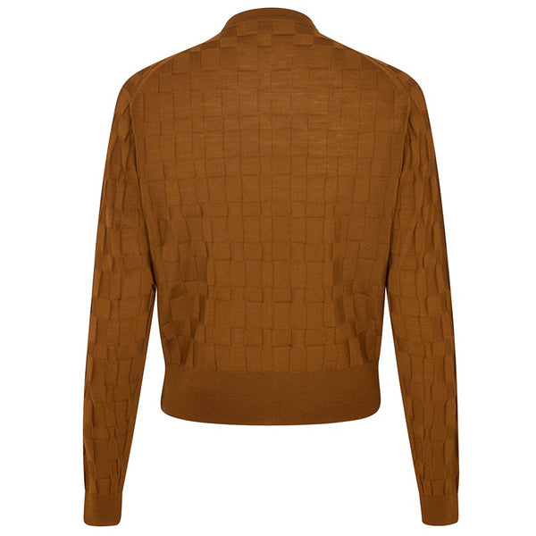 DAKS X JOHN SMEDLEY HOUSE CHECK CARDIGAN - BROWN