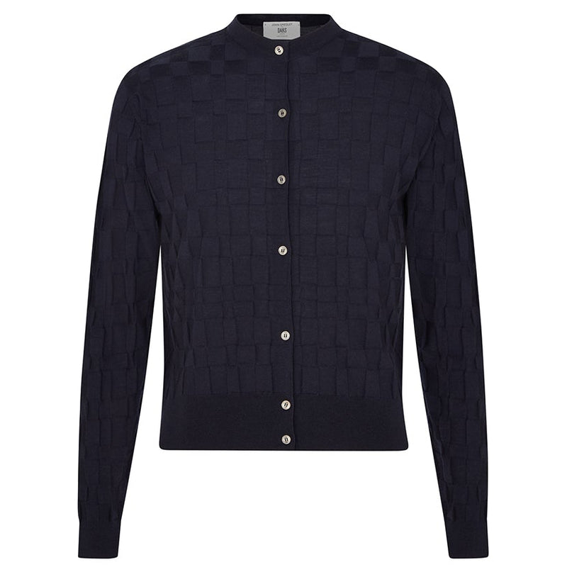 DAKS X JOHN SMEDLEY HOUSE CHECK CARDIGAN - MIDNIGHT