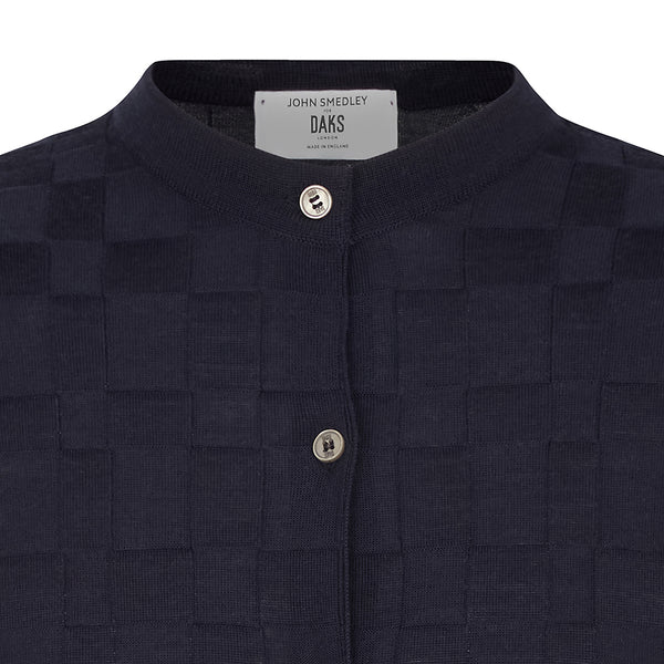 DAKS X JOHN SMEDLEY HOUSE CHECK CARDIGAN - MIDNIGHT
