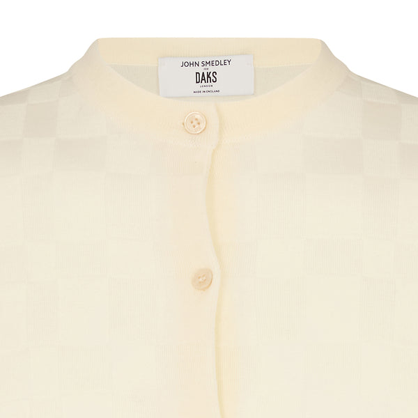 DAKS X JOHN SMEDLEY HOUSE CHECK CARDIGAN - SNOW WHITE
