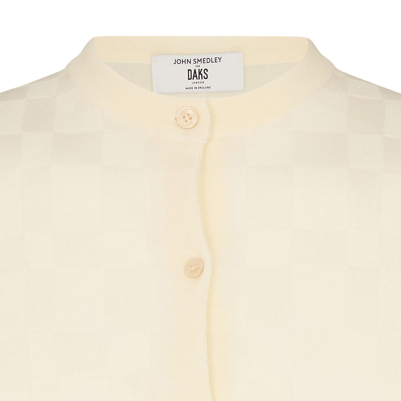 DAKS X JOHN SMEDLEY HOUSE CHECK CARDIGAN - SNOW WHITE