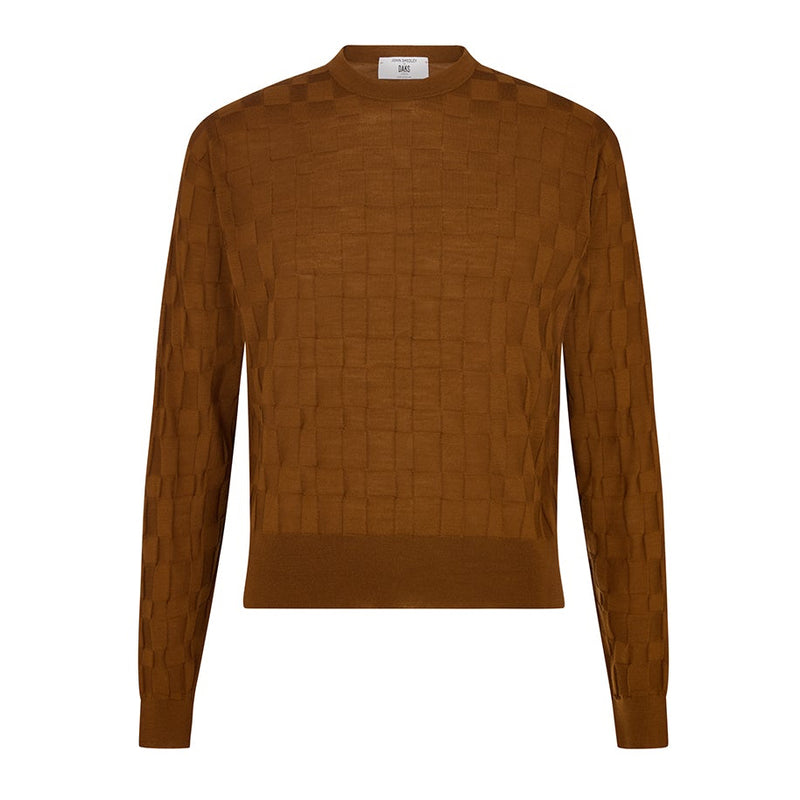 DAKS X JOHN SMEDLEY HOUSE CHECK L/S T-SHIRT - BROWN