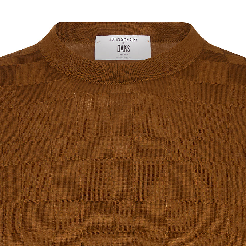 DAKS X JOHN SMEDLEY HOUSE CHECK L/S T-SHIRT - BROWN