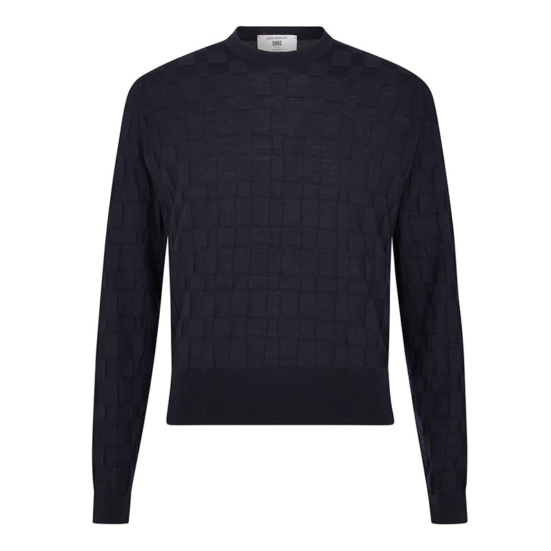 DAKS X JOHN SMEDLEY HOUSE CHECK L/S T-SHIRT - MIDNIGHT